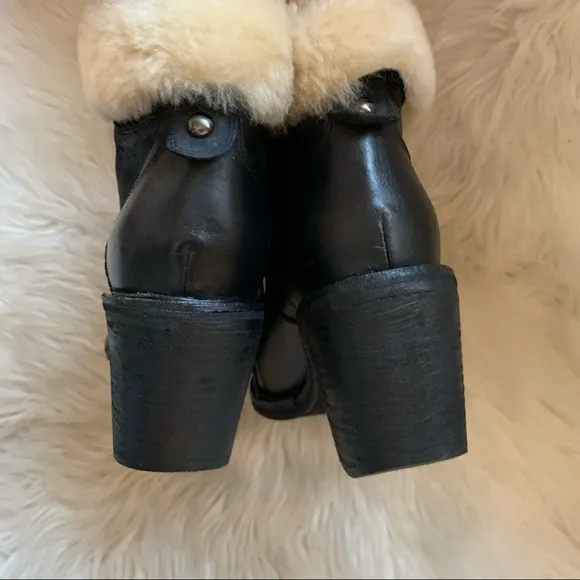 JEFFREY CAMPBELL Shearling Cuff Chunky Lace Up Leather Boots