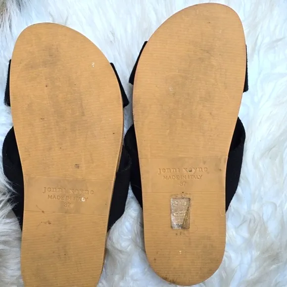 Jenni Kayne black  cotton crossover slip-on slide sandals 37 7