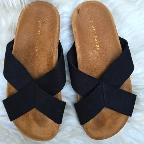 Jenni Kayne black  cotton crossover slip-on slide sandals 37 7