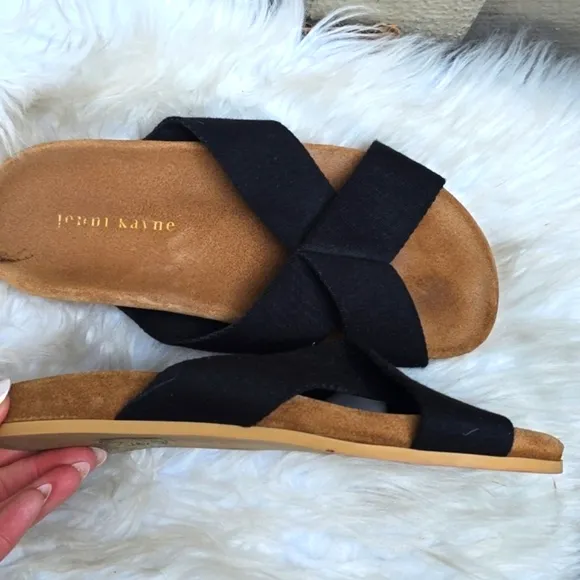 Jenni Kayne black  cotton crossover slip-on slide sandals 37 7