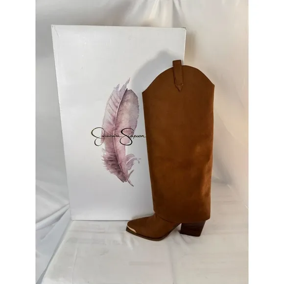 Jessica Simpson Cowboy Boots Western Microsuede Heeled Pull On 7M