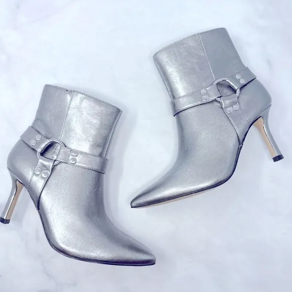 Jessica Simpson Darnina Metallic Harness Pointed Toe Stiletto Ankle Sz 6.5/37