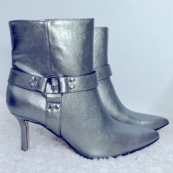 Jessica Simpson Darnina Metallic Harness Pointed Toe Stiletto Ankle Sz 6.5/37