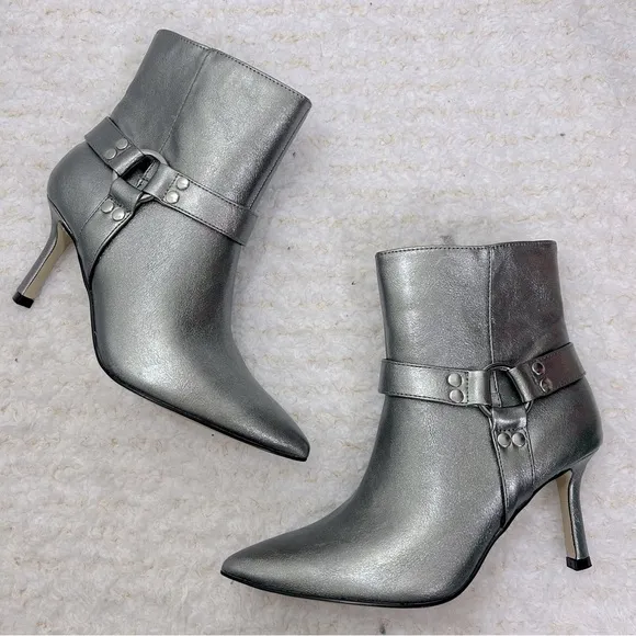 Jessica Simpson Darnina Metallic Harness Pointed Toe Stiletto Ankle Sz 6.5/37