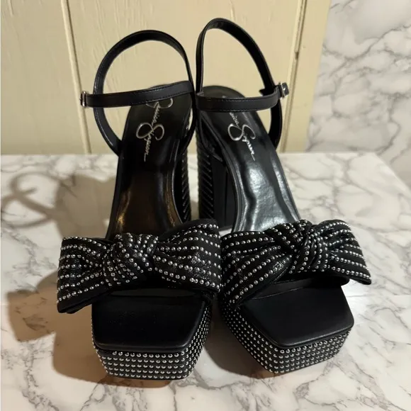Jessica Simpson Lollien Platform in Black Elegant Black Studded Sandals Size 12