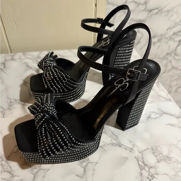Jessica Simpson Lollien Platform in Black Elegant Black Studded Sandals Size 12