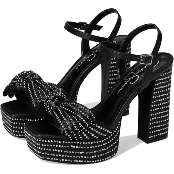 Jessica Simpson Lollien Platform in Black Elegant Black Studded Sandals Size 12