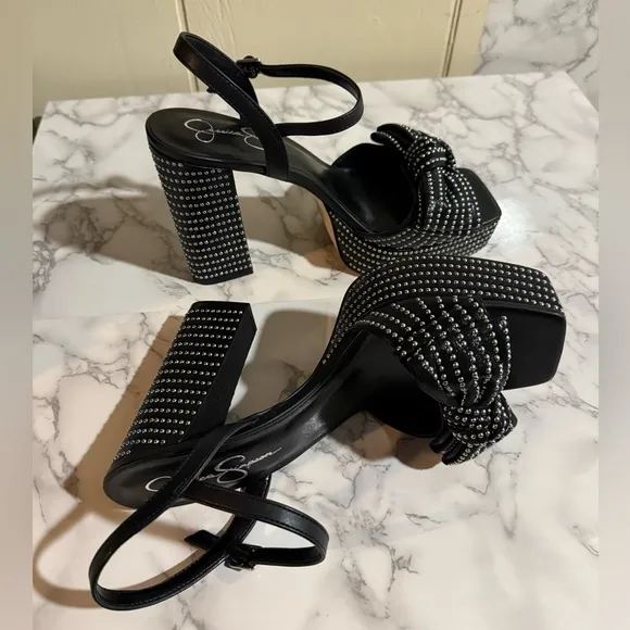 Jessica Simpson Lollien Platform in Black Elegant Black Studded Sandals Size 12