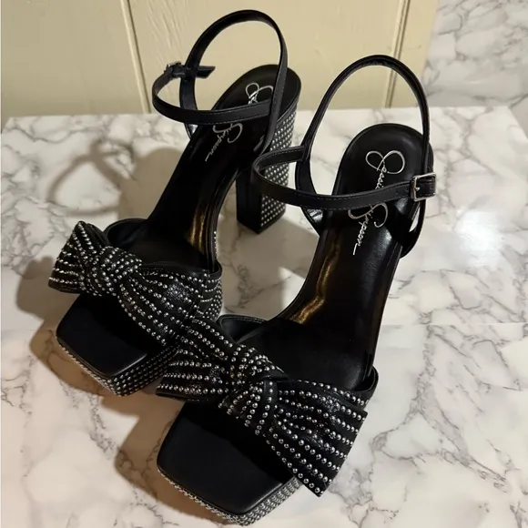 Jessica Simpson Lollien Platform in Black Elegant Black Studded Sandals Size 12