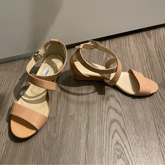 Jimmy Choo Beige Patent Leather Chiara Wedge Sandals