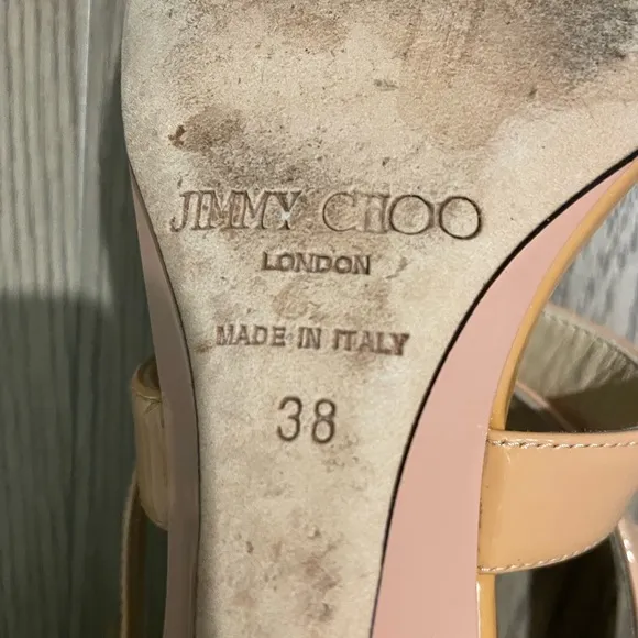 Jimmy Choo Beige Patent Leather Chiara Wedge Sandals