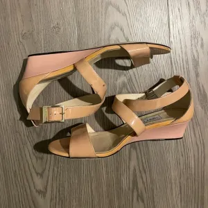 Jimmy Choo Beige Patent Leather Chiara Wedge Sandals
