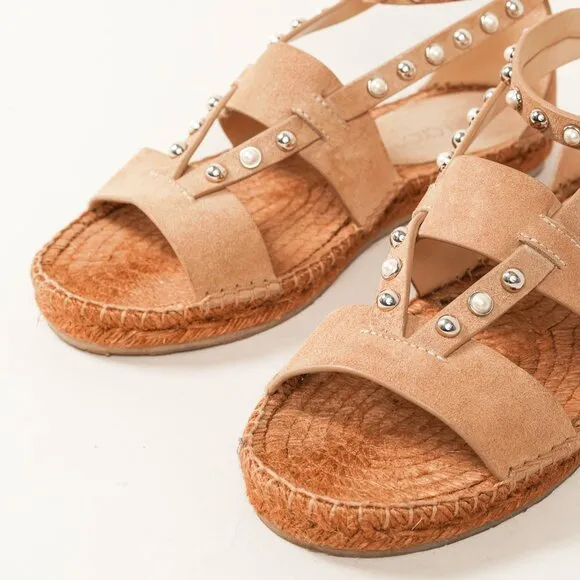 Jimmy Choo Denise Sand Dune Suede Studded Espadrille Sandals