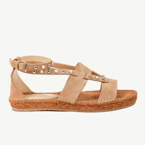 Jimmy Choo Denise Sand Dune Suede Studded Espadrille Sandals