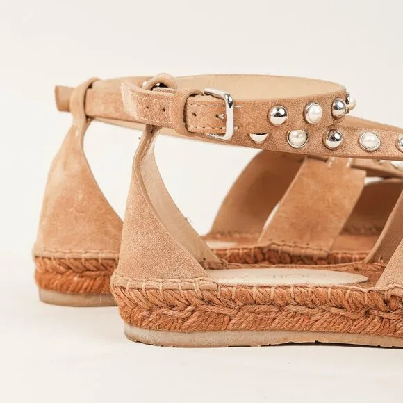 Jimmy Choo Denise Sand Dune Suede Studded Espadrille Sandals