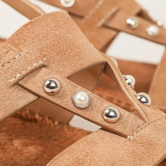 Jimmy Choo Denise Sand Dune Suede Studded Espadrille Sandals