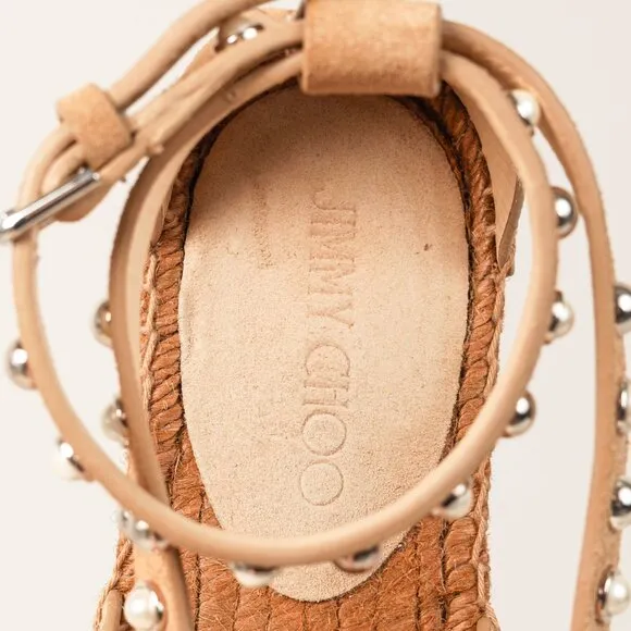 Jimmy Choo Denise Sand Dune Suede Studded Espadrille Sandals