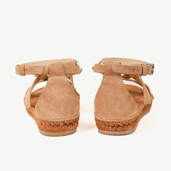 Jimmy Choo Denise Sand Dune Suede Studded Espadrille Sandals