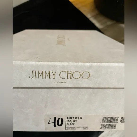 Jimmy Choo Emsy 85 black mini lizard printed leather sandals