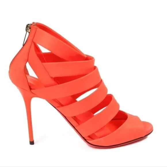 Jimmy Choo Neon Flame Nappa Caged Leather Sandals Heels Size 36.5 US 6.5
