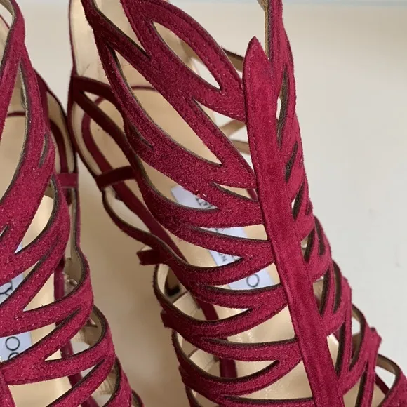 Jimmy Choo Platform Elaphe burgundy suede sandals