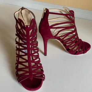 Jimmy Choo Platform Elaphe burgundy suede sandals