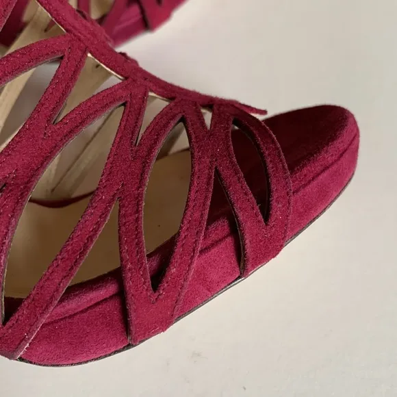 Jimmy Choo Platform Elaphe burgundy suede sandals