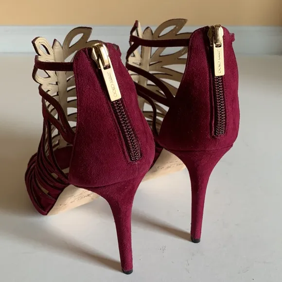 Jimmy Choo Platform Elaphe burgundy suede sandals