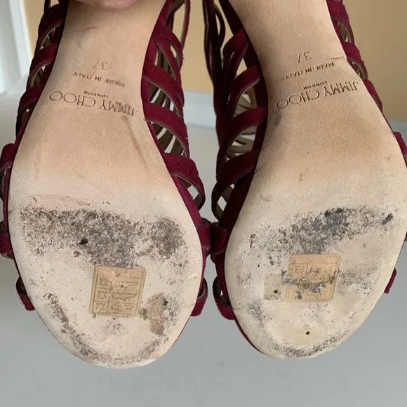 Jimmy Choo Platform Elaphe burgundy suede sandals