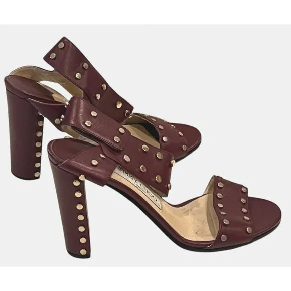JIMMY CHOO Veto Studded Vino High Heel Ankle Cuff Sandals - Italy