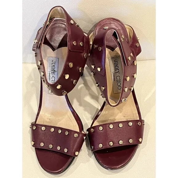 JIMMY CHOO Veto Studded Vino High Heel Ankle Cuff Sandals - Italy