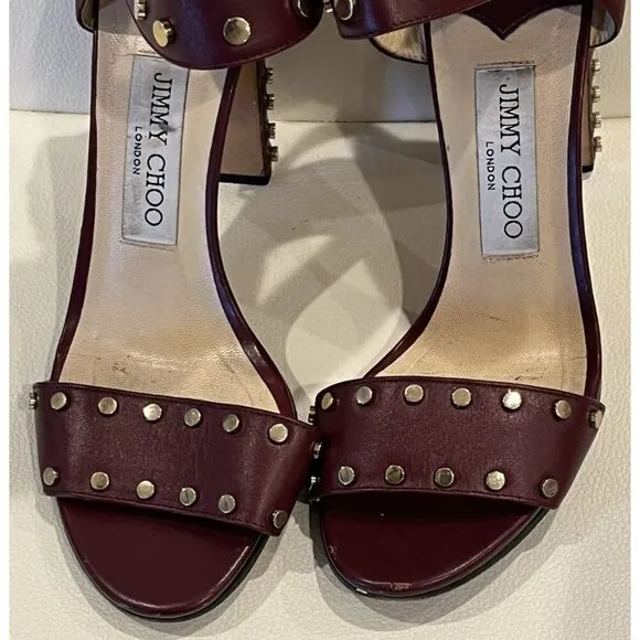 JIMMY CHOO Veto Studded Vino High Heel Ankle Cuff Sandals - Italy