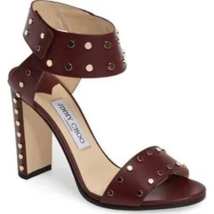 JIMMY CHOO Veto Studded Vino High Heel Ankle Cuff Sandals - Italy