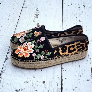 Johnny Was Women's Multicolor Embroidered Leopard Espadrille Loafers US 6 EU 36