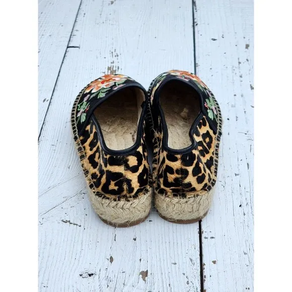 Johnny Was Women's Multicolor Embroidered Leopard Espadrille Loafers US 6 EU 36