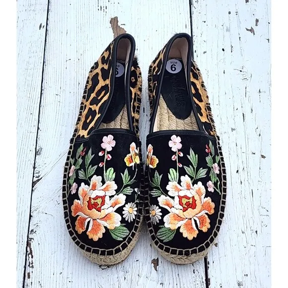 Johnny Was Women's Multicolor Embroidered Leopard Espadrille Loafers US 6 EU 36