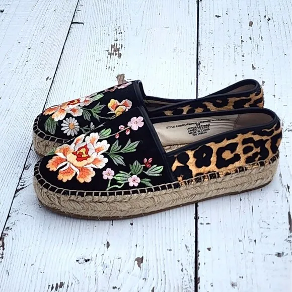 Johnny Was Women's Multicolor Embroidered Leopard Espadrille Loafers US 6 EU 36
