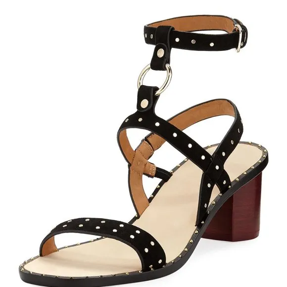 JOIE Black Suede Studded Block Heel Sandals