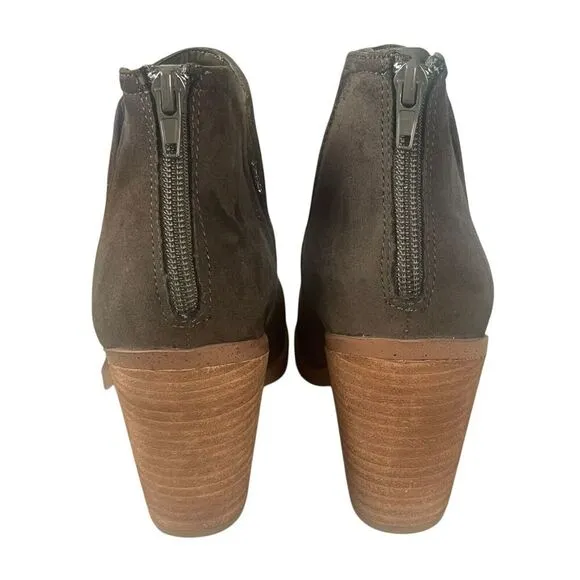 Joie Kayden Ankle Boots Women's Size 7.5 Faux Suede Vegan Olive Chunky Heel