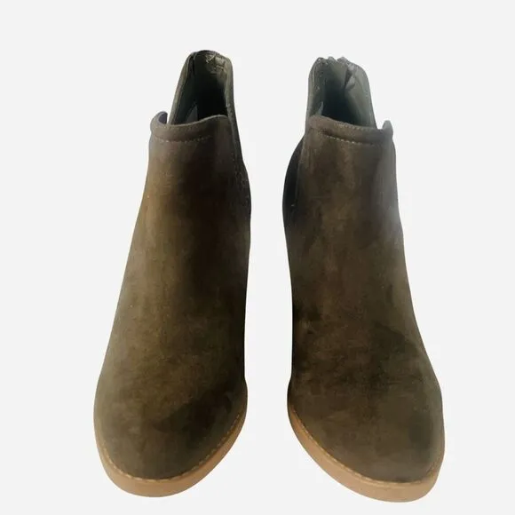 Joie Kayden Ankle Boots Women's Size 7.5 Faux Suede Vegan Olive Chunky Heel