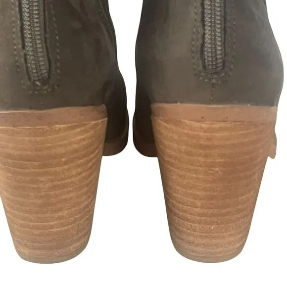 Joie Kayden Ankle Boots Women's Size 7.5 Faux Suede Vegan Olive Chunky Heel