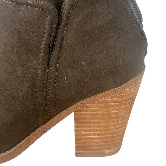 Joie Kayden Ankle Boots Women's Size 7.5 Faux Suede Vegan Olive Chunky Heel
