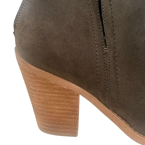 Joie Kayden Ankle Boots Women's Size 7.5 Faux Suede Vegan Olive Chunky Heel