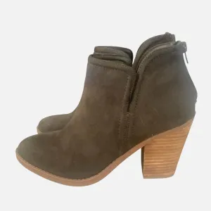 Joie Kayden Ankle Boots Women's Size 7.5 Faux Suede Vegan Olive Chunky Heel