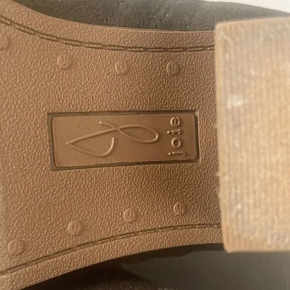 Joie Kayden Ankle Boots Women's Size 7.5 Faux Suede Vegan Olive Chunky Heel