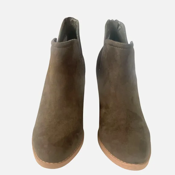 Joie Kayden Ankle Boots Women's Size 7.5 Faux Suede Vegan Olive Chunky Heel