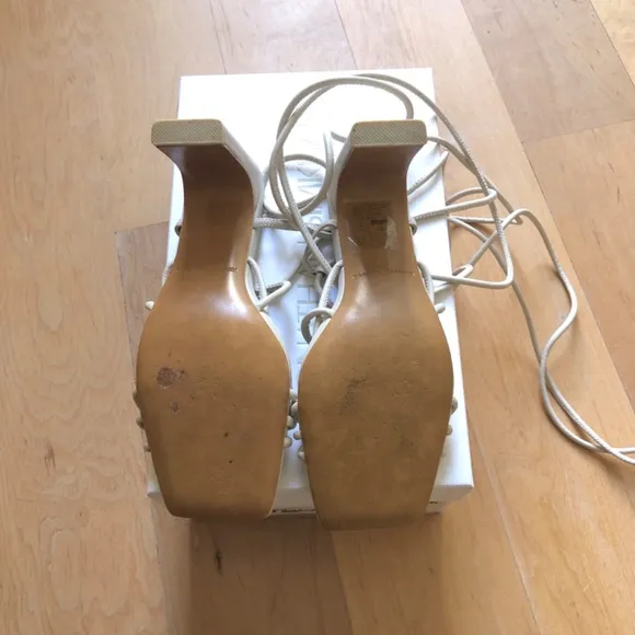 JONATHAN SIMKHAI MEGHAN SQUARE TOED HEEL WRAP SANDALS