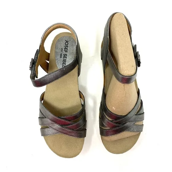 Josef Seibel Clea 14 Platinum Leather Platform Sandals