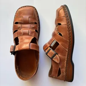 Josef Seibel Men’s Oxford Huarache Buckle Leather Brown Sandals EU 38 / US 7.5
