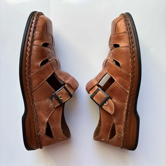 Josef Seibel Men’s Oxford Huarache Buckle Leather Brown Sandals EU 38 / US 7.5